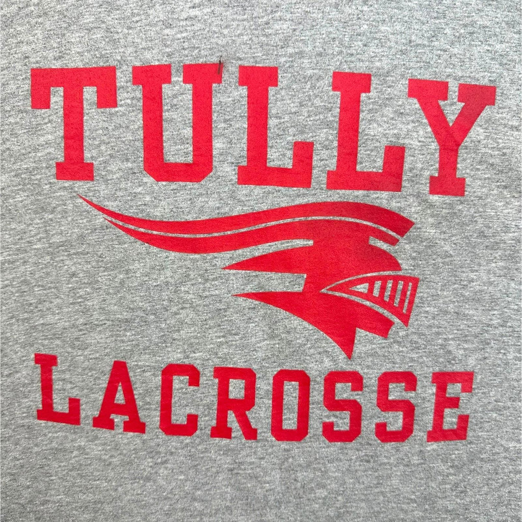 Gildan Gray Tully Lacrosse T-Shirt Men's UK Size M Grey Graphic Print Short Sleeve Crew Neck