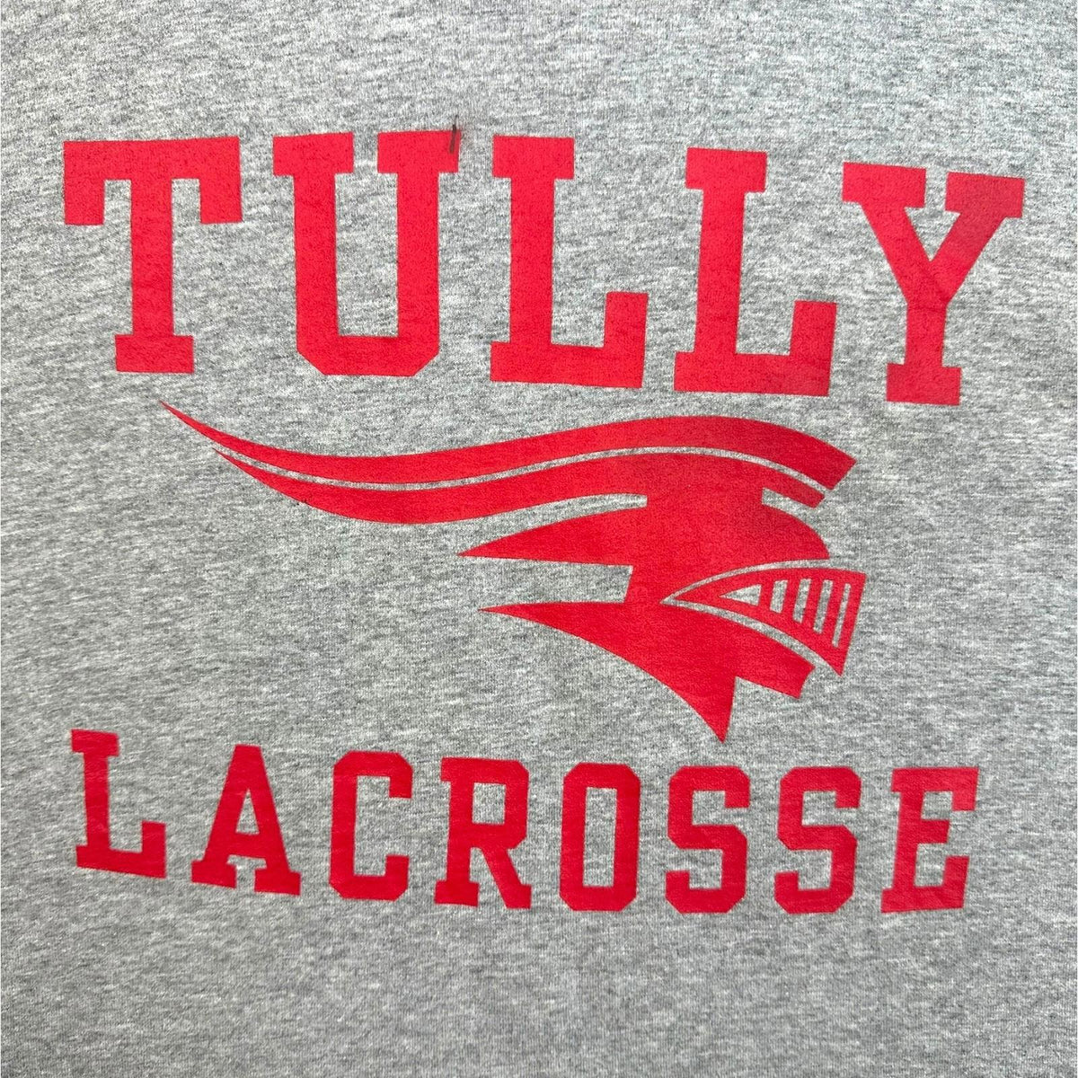 Gildan Gray Tully Lacrosse T-Shirt Men's UK Size M Grey Graphic Print Short Sleeve Crew Neck