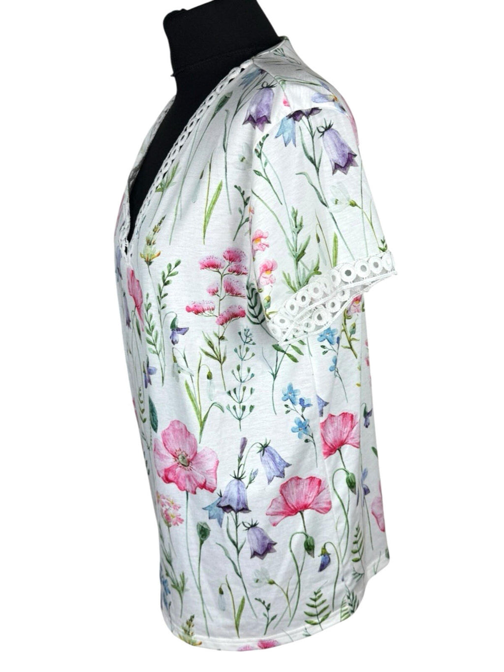 Just Fashion V-Neck Blouse Top Women's UK Size M Floral Print Contrast Lace Trim