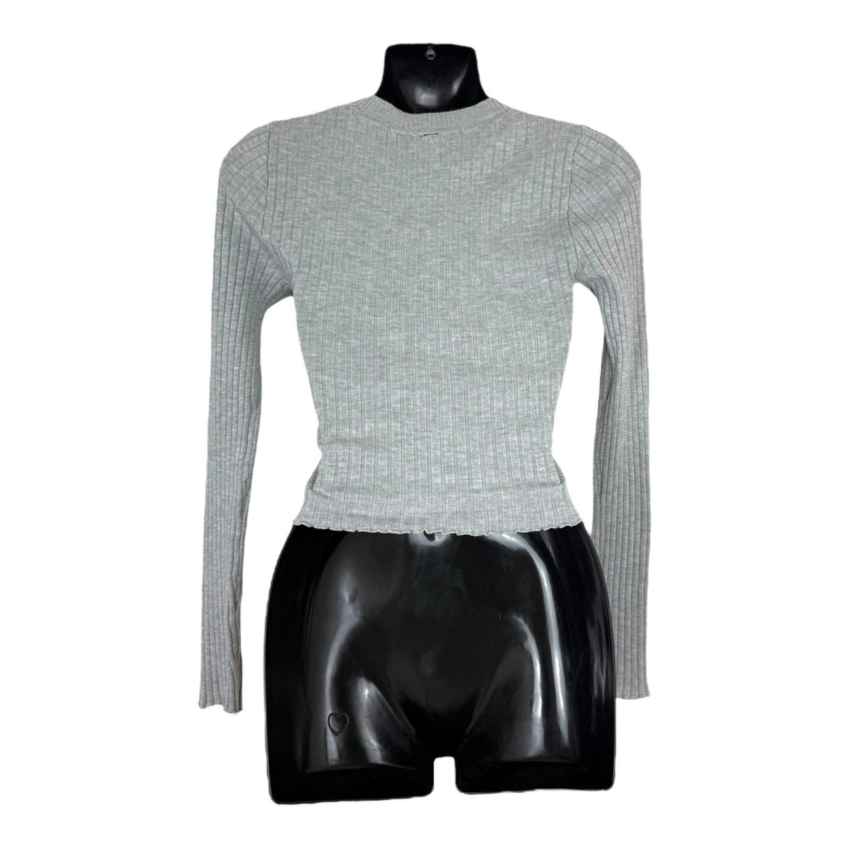 Divided Gray Divided Cropped Jumper Women's UK Size XS Grey Ribbed Long Sleeve Crew Neck Top