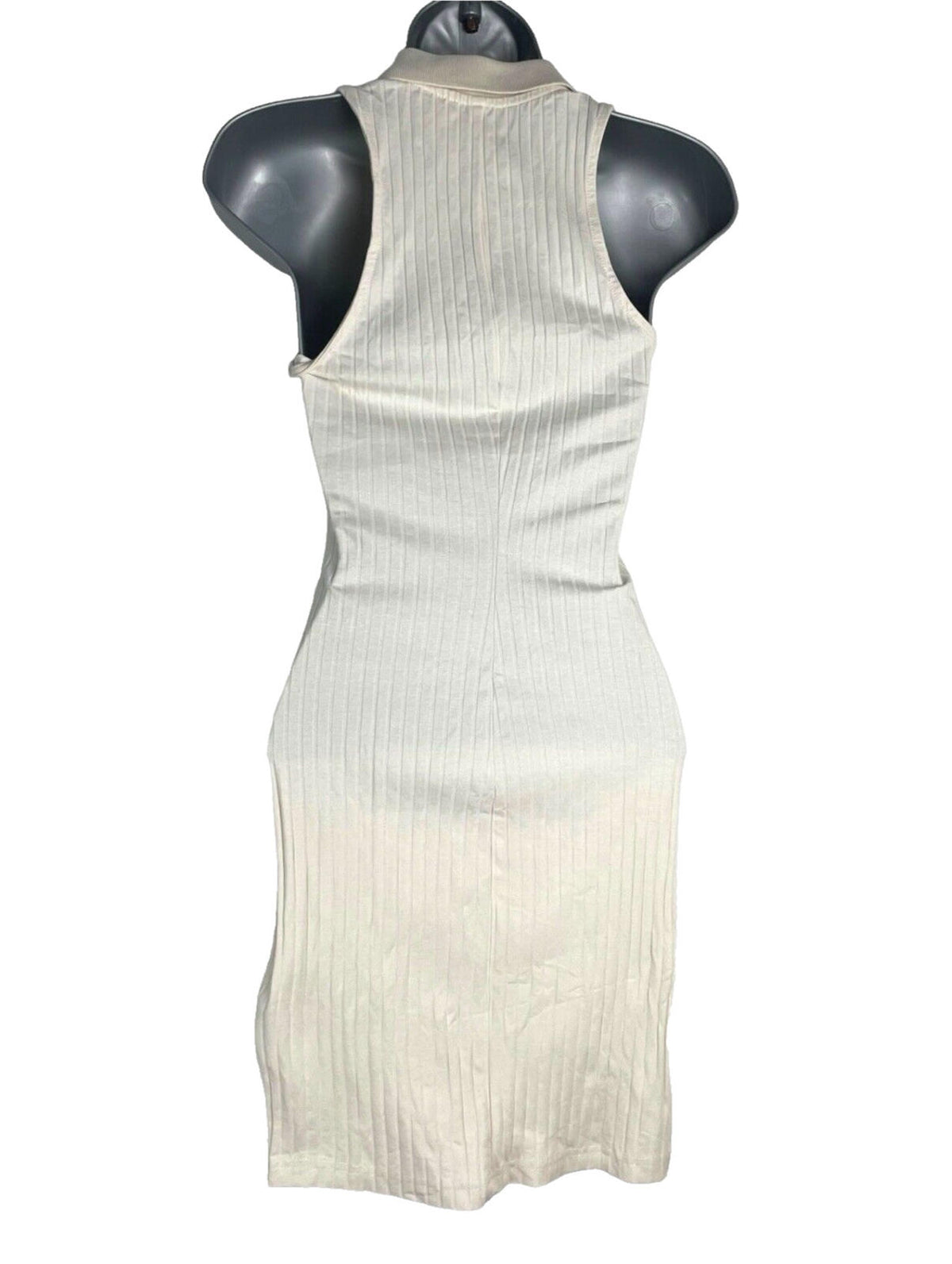 Divided Midi Dress Beige Ribbed Collared Women's UK Size XS