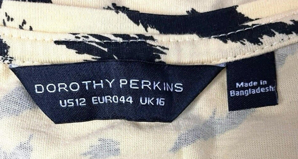 Dorothy Perkins Yellow Animal Print T-shirt 100% Cotton Women’s UK Size 16