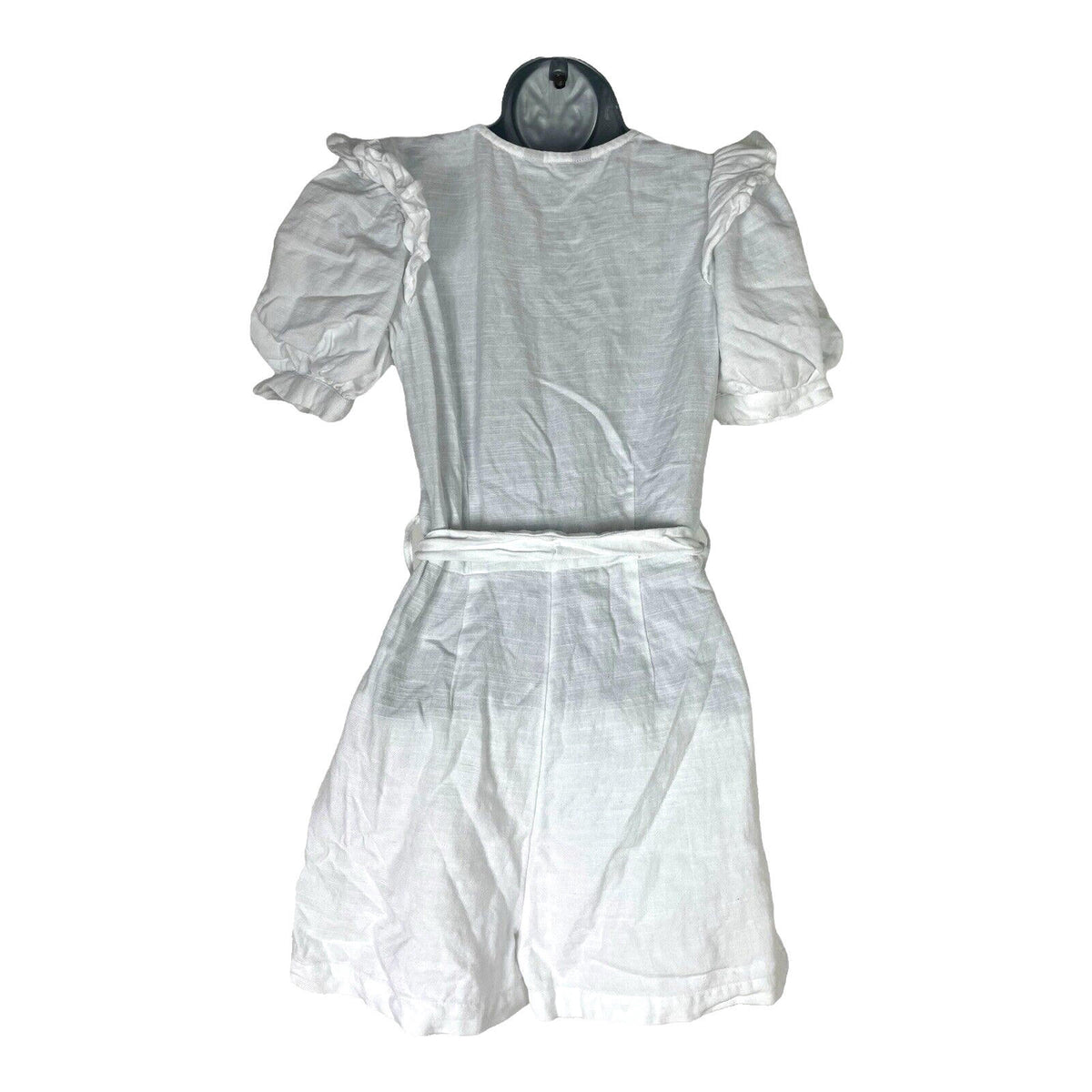 New Look Playsuit White Belted Puff Sleeve 100% Cotton Women's UK Size 6