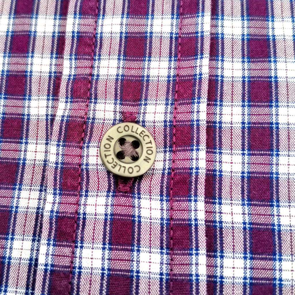 Marks & Spencer Plaid Shirt Men's UK Size L Purple White Button Down Long Sleeve