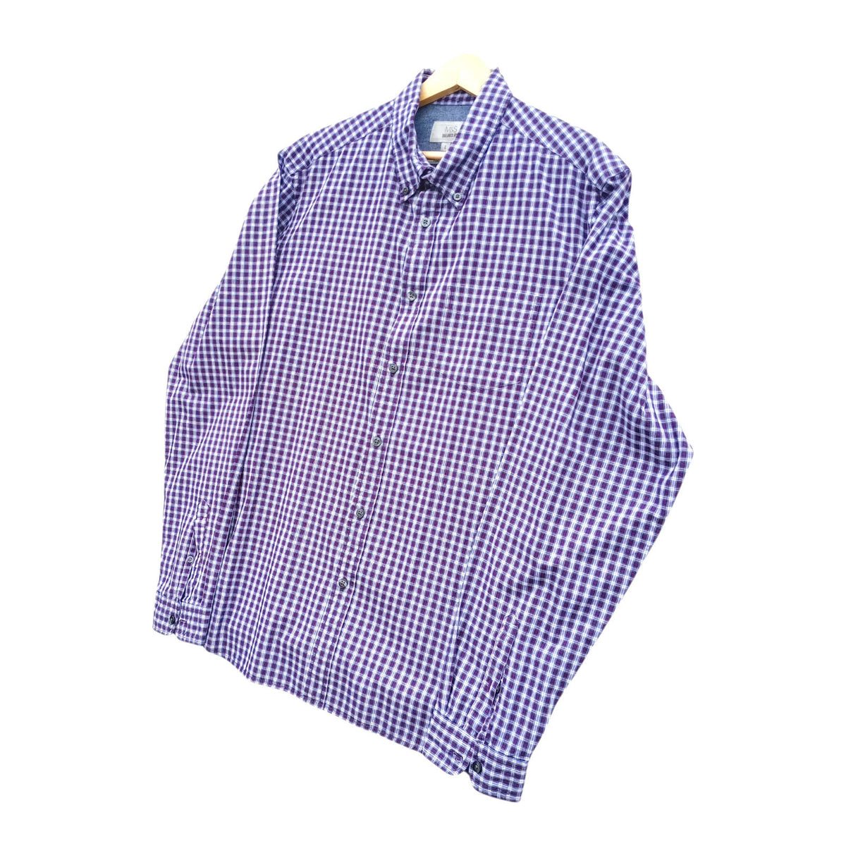 Marks & Spencer Plaid Shirt Men's UK Size L Purple White Button Down Long Sleeve