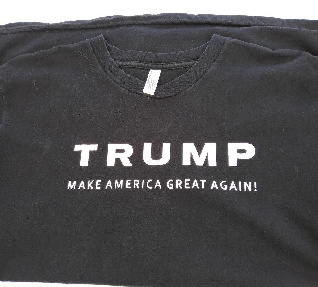 American Apparel Black Trump Print T-Shirt Men's UK Size L Black Crew Neck USA Make America Great Again