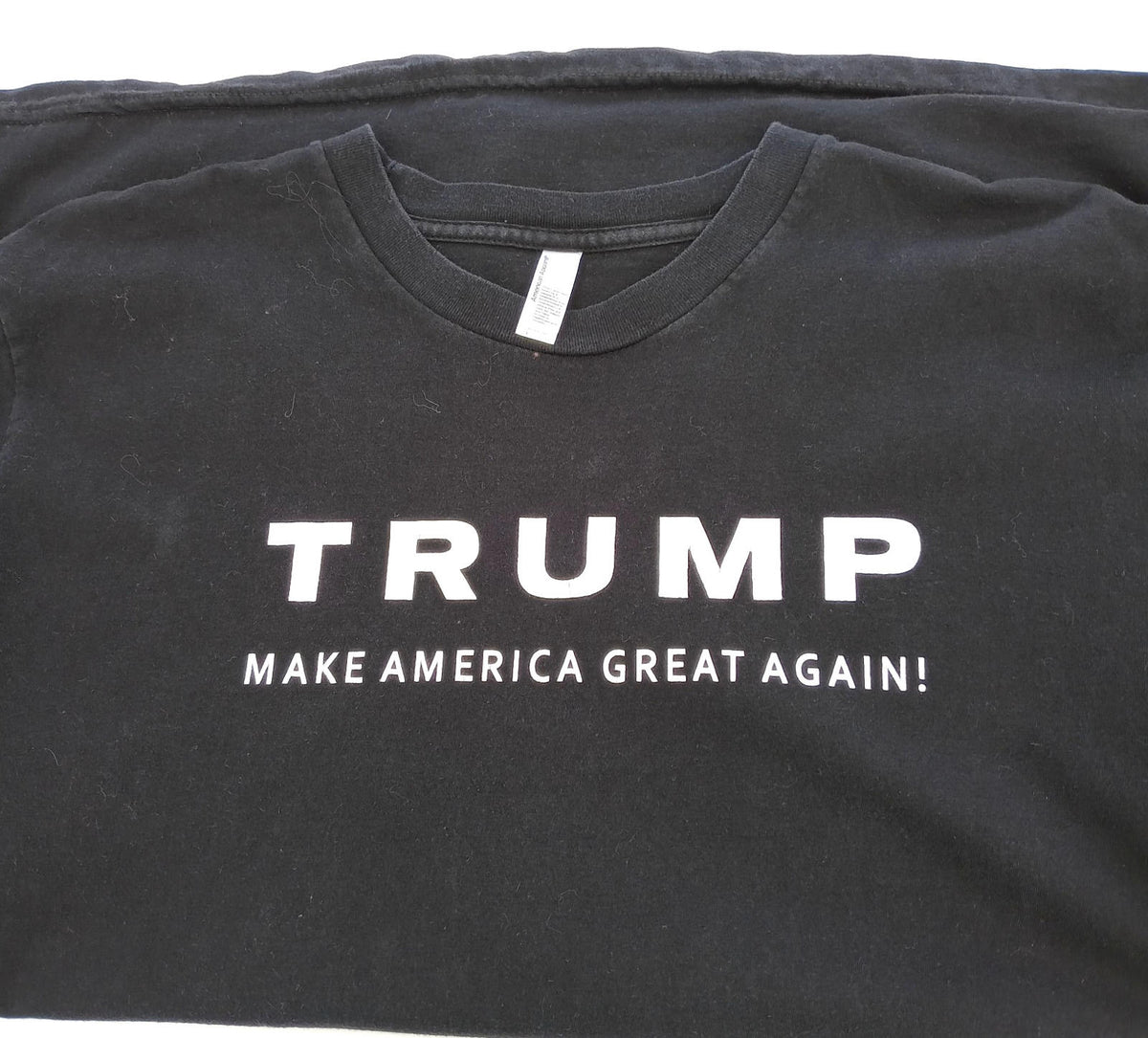 American Apparel Black Trump Print T-Shirt Men's UK Size L Black Crew Neck USA Make America Great Again