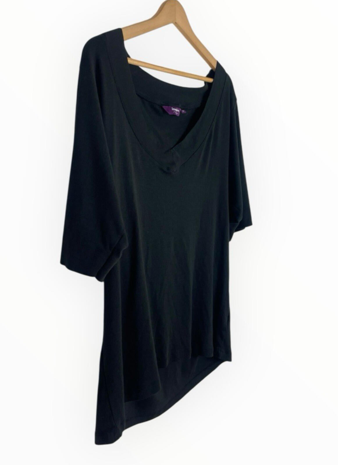 New Look Cotton T-Shirt Top Women's UK Size 26 Short Sleeve V Neck Black