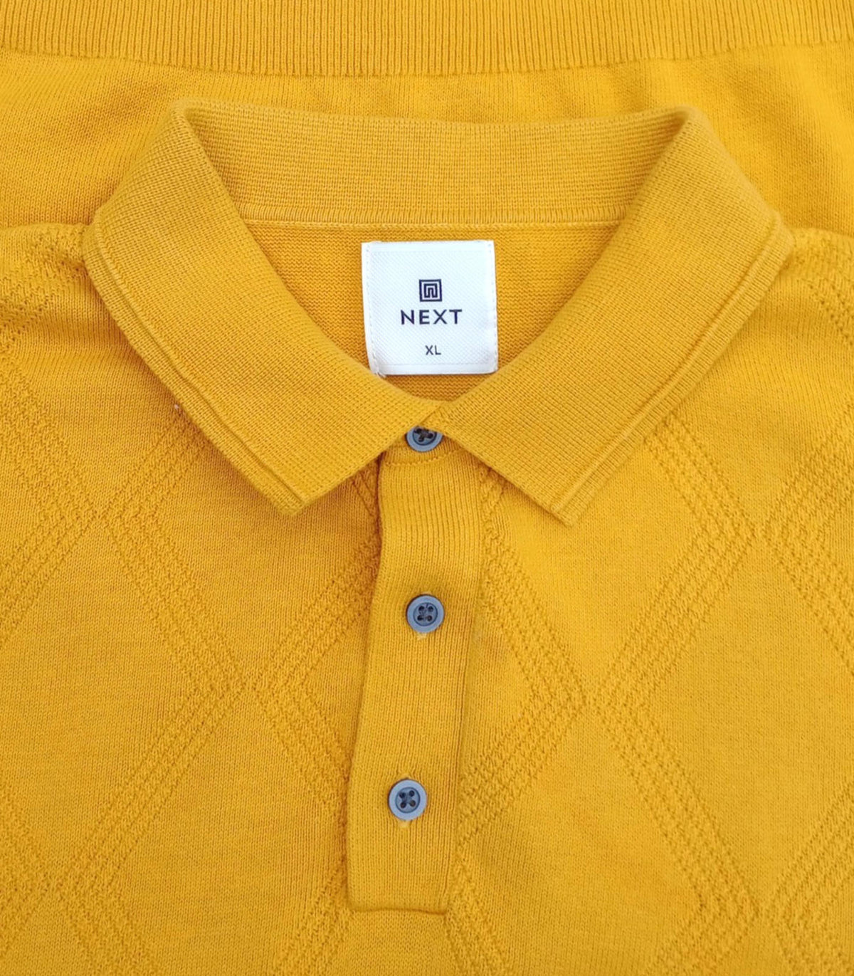 Next Knit Polo Shirt Men's UK Size XL Yellow Short Sleeve 100% Cotton Summer