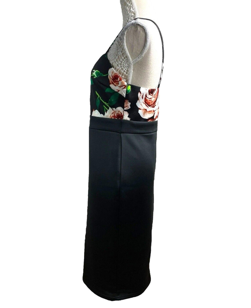 AX Paris Black Bodycon Dress Black Floral Top Detail Women's UK Size 14