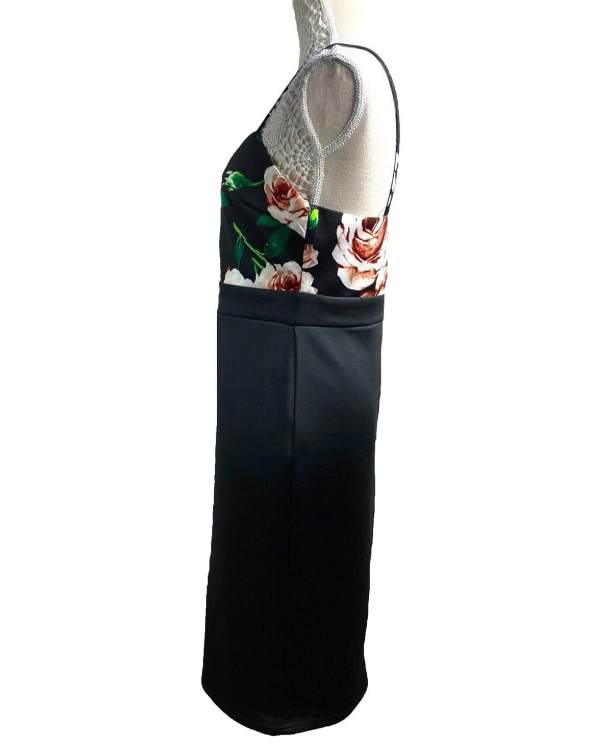 AX Paris Black Bodycon Dress Black Floral Top Detail Women's UK Size 14