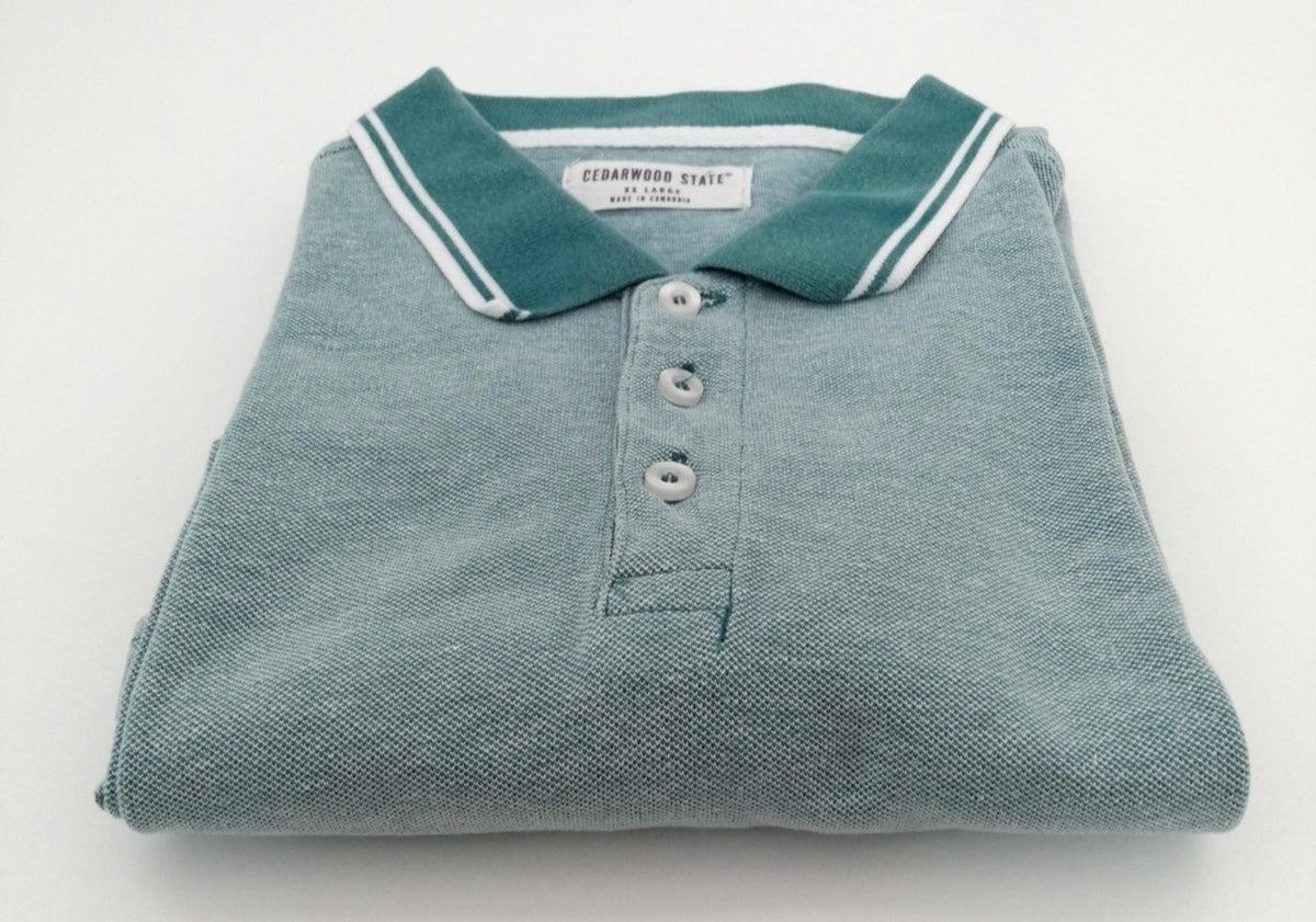 Cedar Wood State Turquoise Polo Shirt Men's Size 2XL Teal Blue Embroidered Logo 100% Cotton