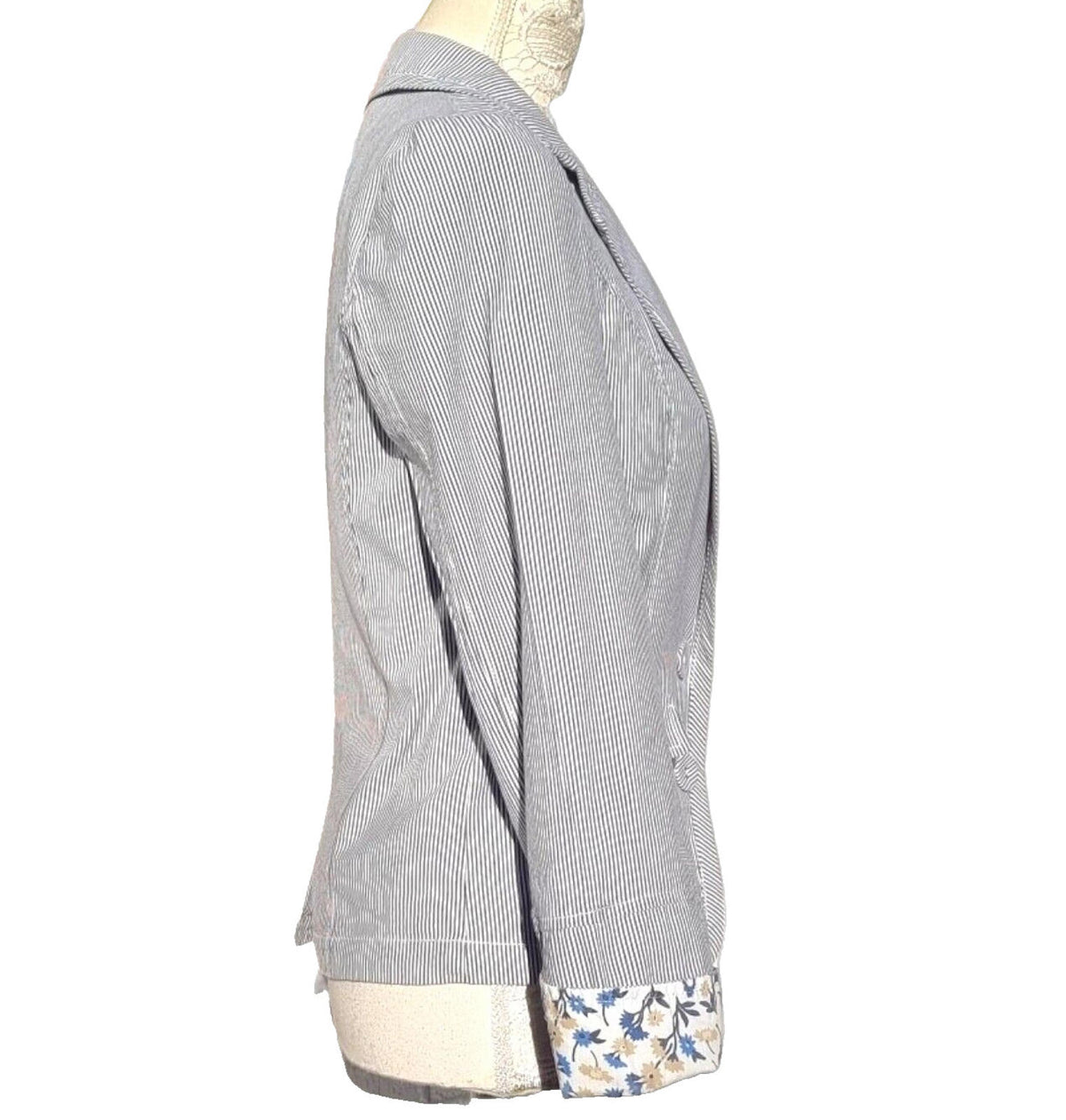 Blue Stripe Blazer Jacket Cotton White Pinstripes Size 10