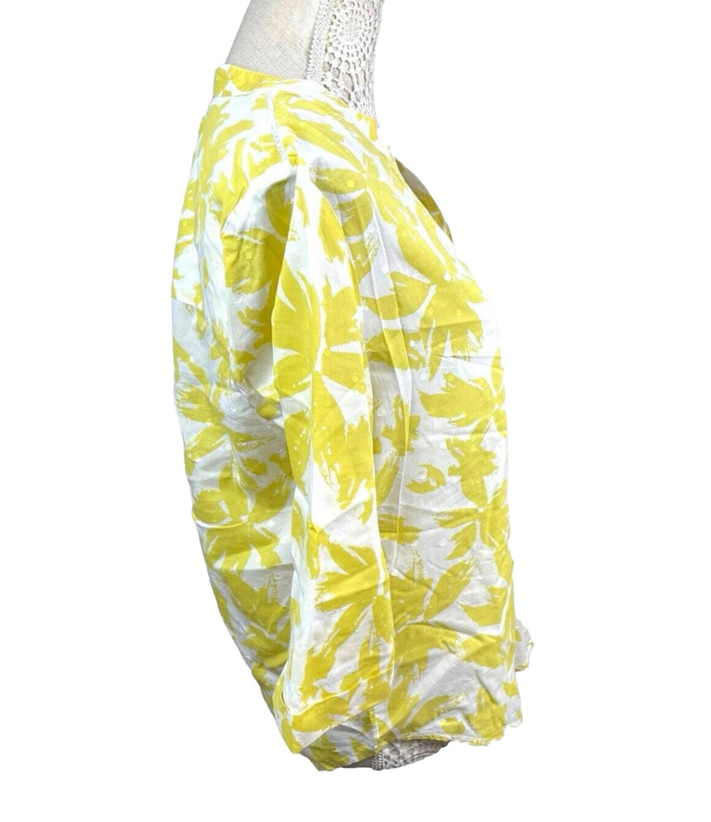 Marks and Spencer Yellow Marks & Spencer Blouse Floral Tunic Style 100% Cotton Women's UK Size 12