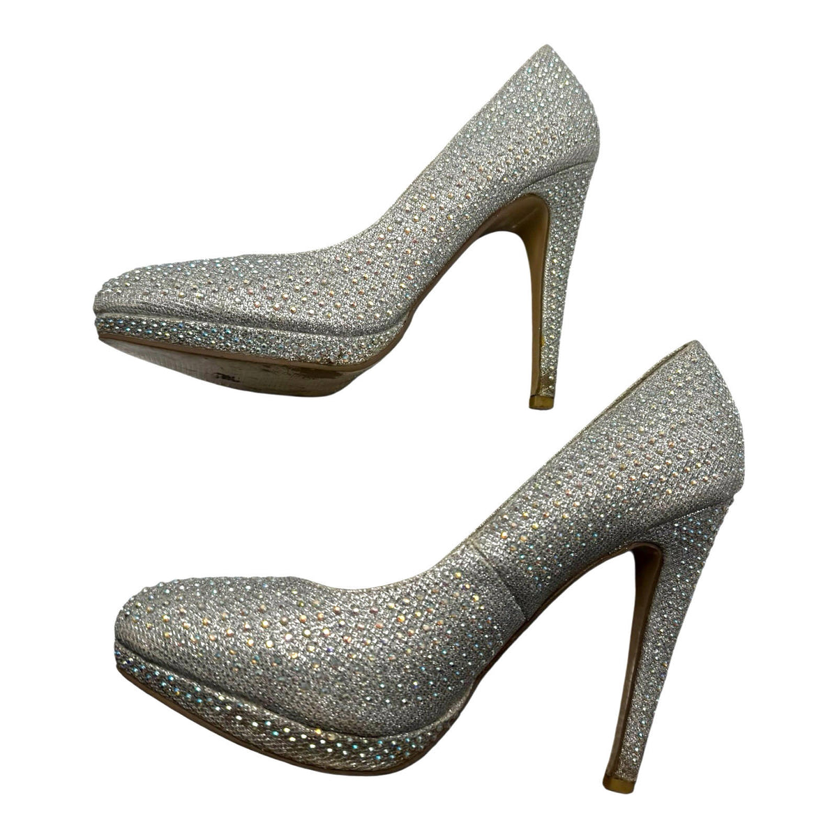 Truffle Silver Rhinestone Shoes Round Toe Stiletto Sparkle Women's UK Size 6