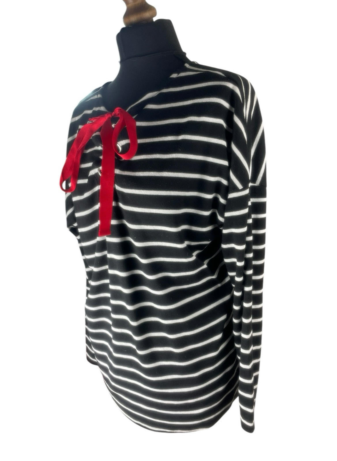 Matalan Thin Stripe Jumper Red Bow Detail Women's UK Size 18