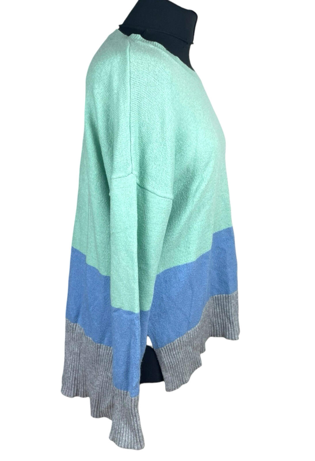Oasis Knit Jumper Women's UK Size L Colour Block Side Slit Green Blue