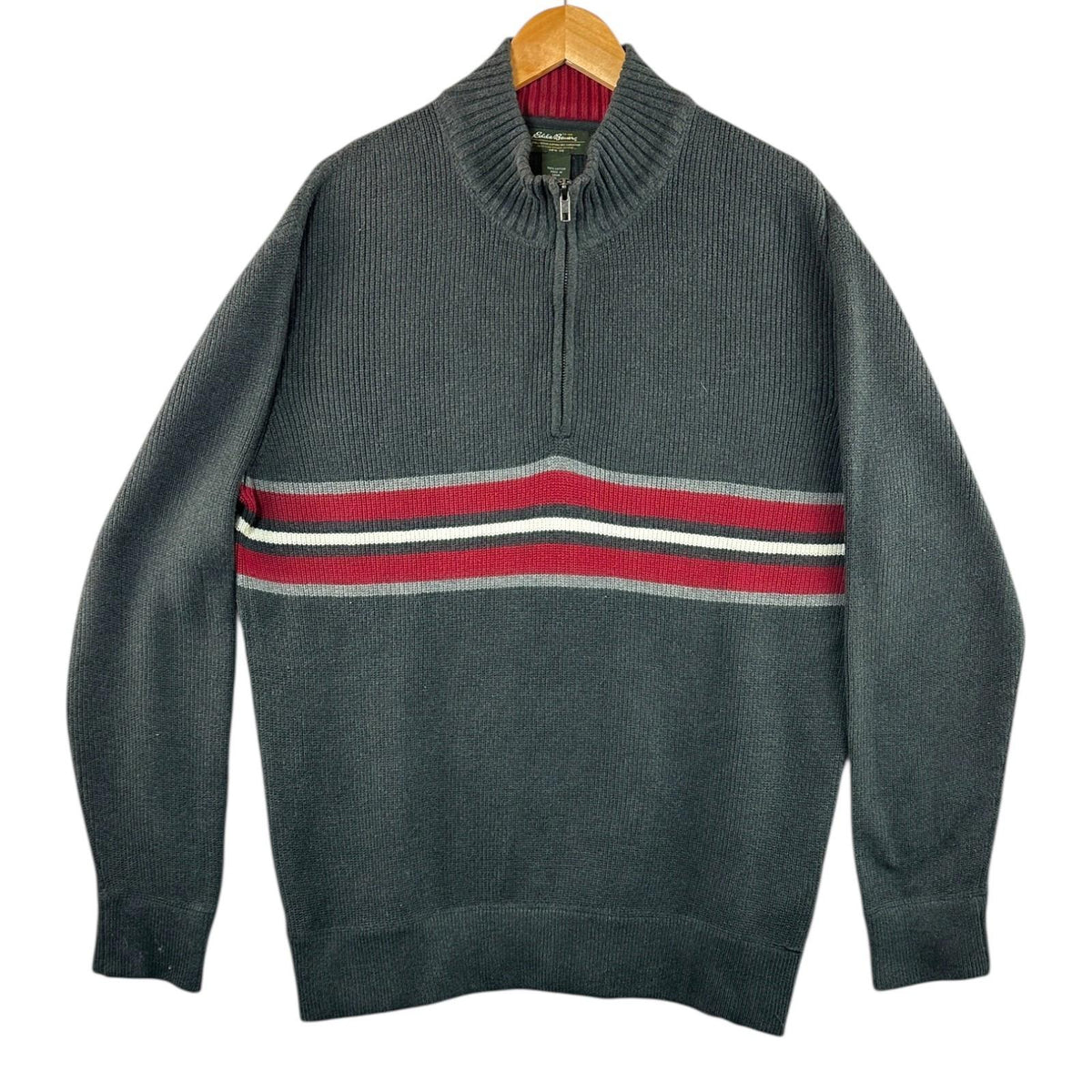Eddie Bauer Knit Jumper Men's UK Size L Grey 1/4 Zip Long Sleeve Sweater