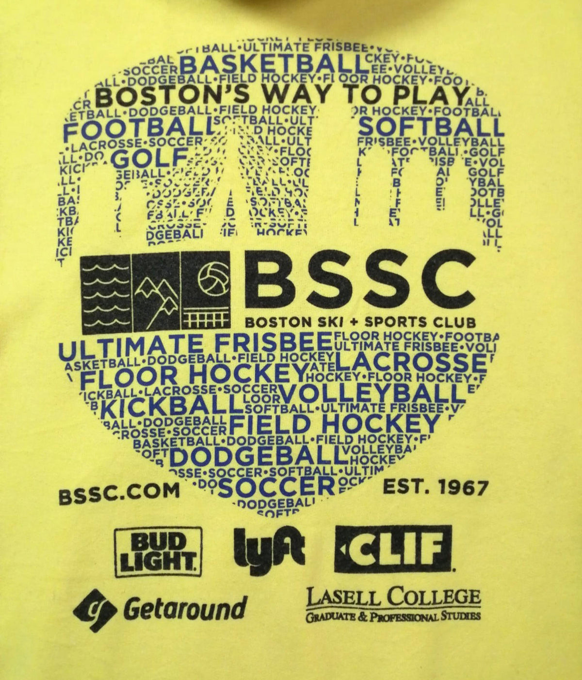 JERZEES Yellow Boston BSSC Champions Hoodie Men's Size M Yellow Jersey Hooded Pockets Sports