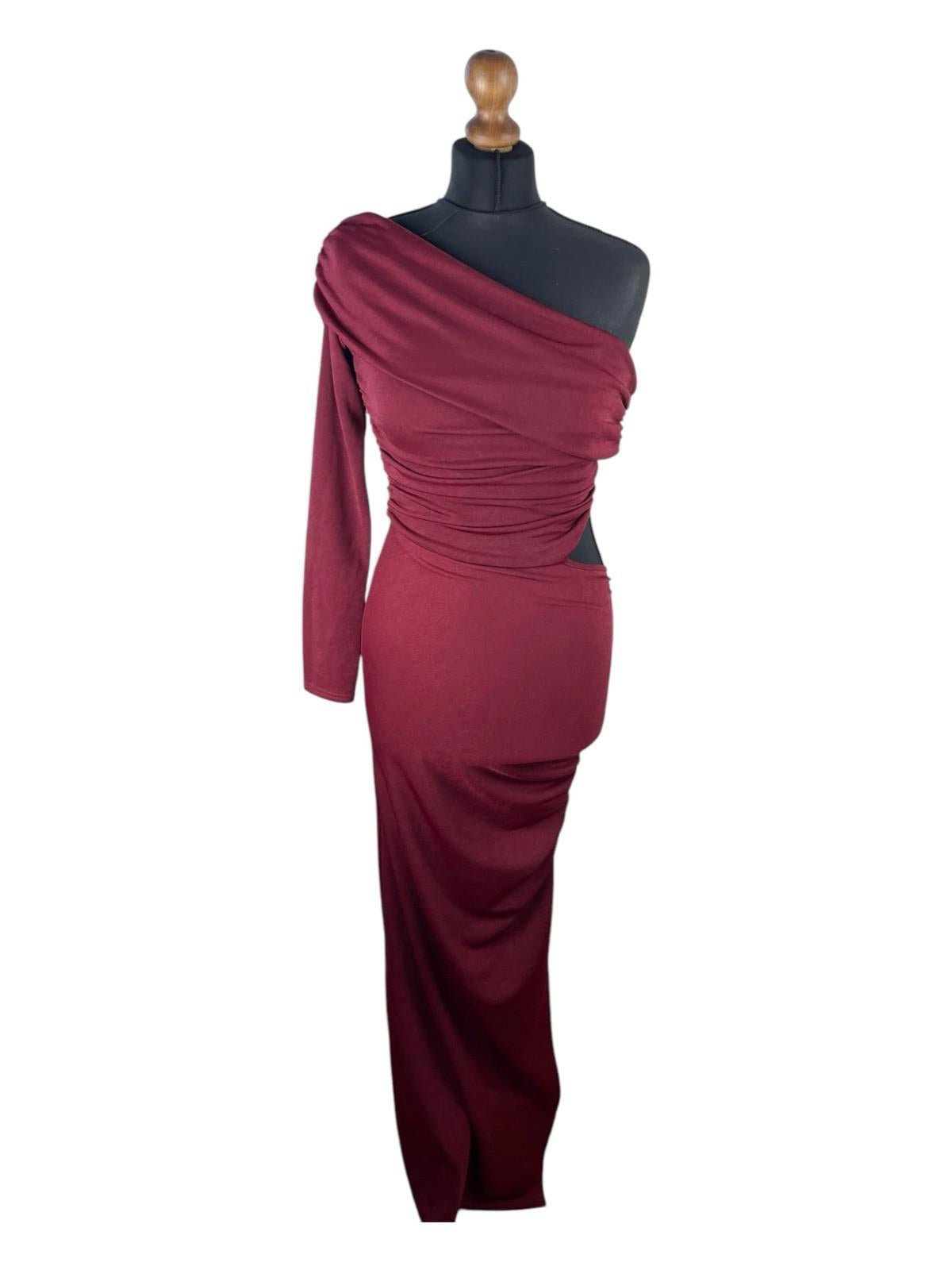 Boohoo Asymmetric-Neck Maxi Dress Women's UK Size 8 One Shoulder Draped Red