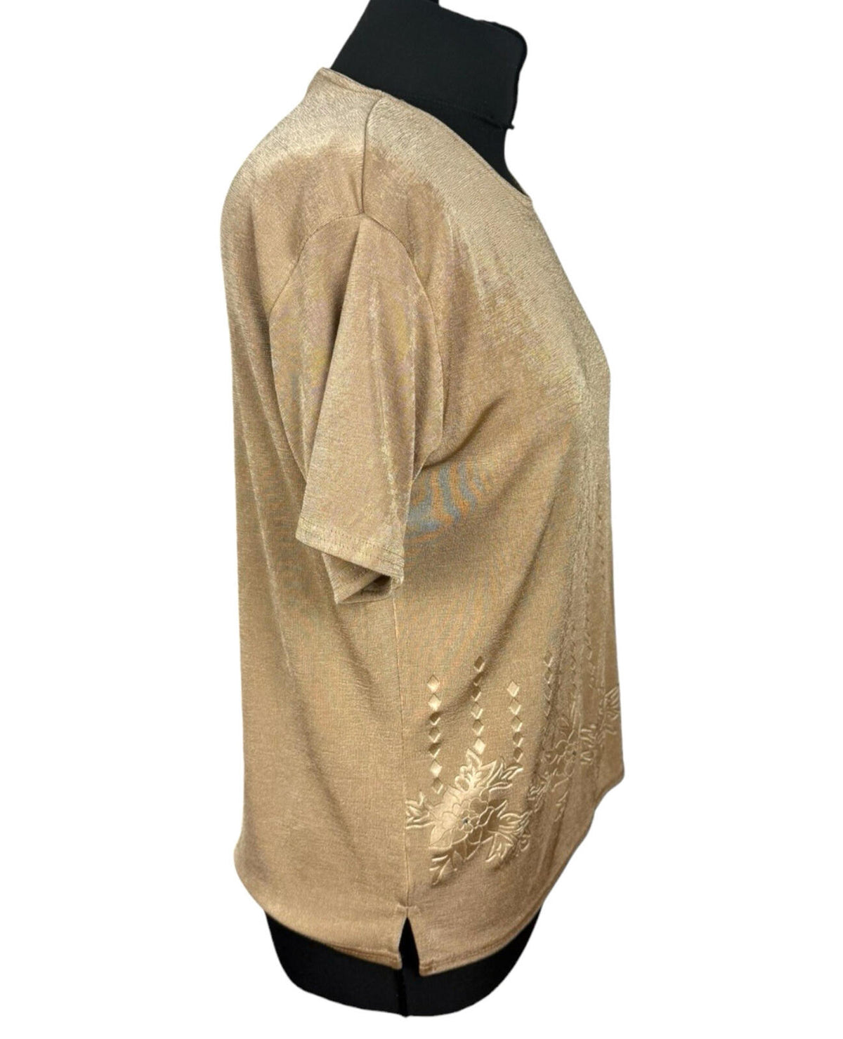 Eyecasuals Gold EyeCasuals Woven T-Shirt Blouse Top Women's UK Size M / L Shirt Sleeve Sequin