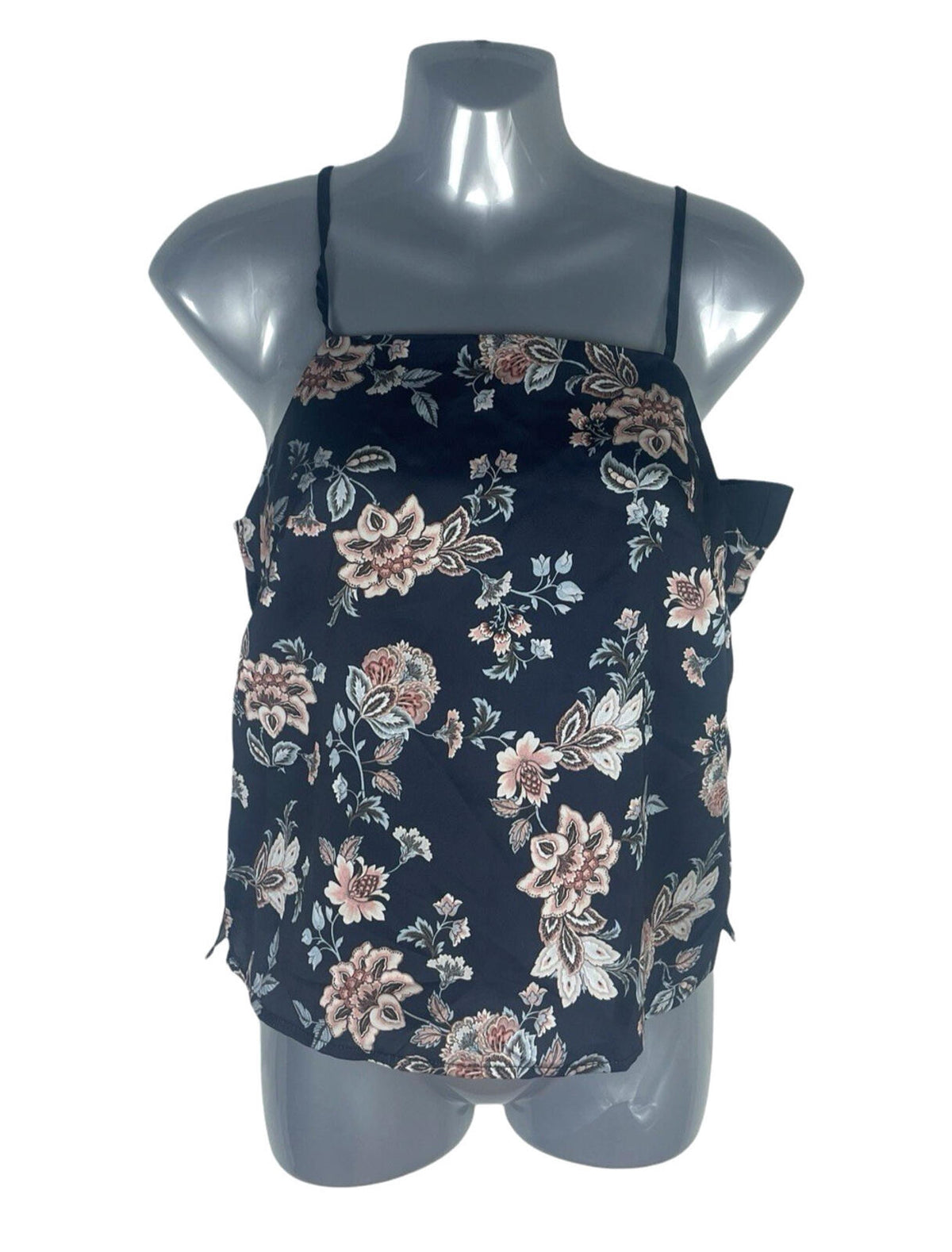 New Look Floral Satin Camisole Top Women's UK Size 8 Adjustable Strap Navy Blue