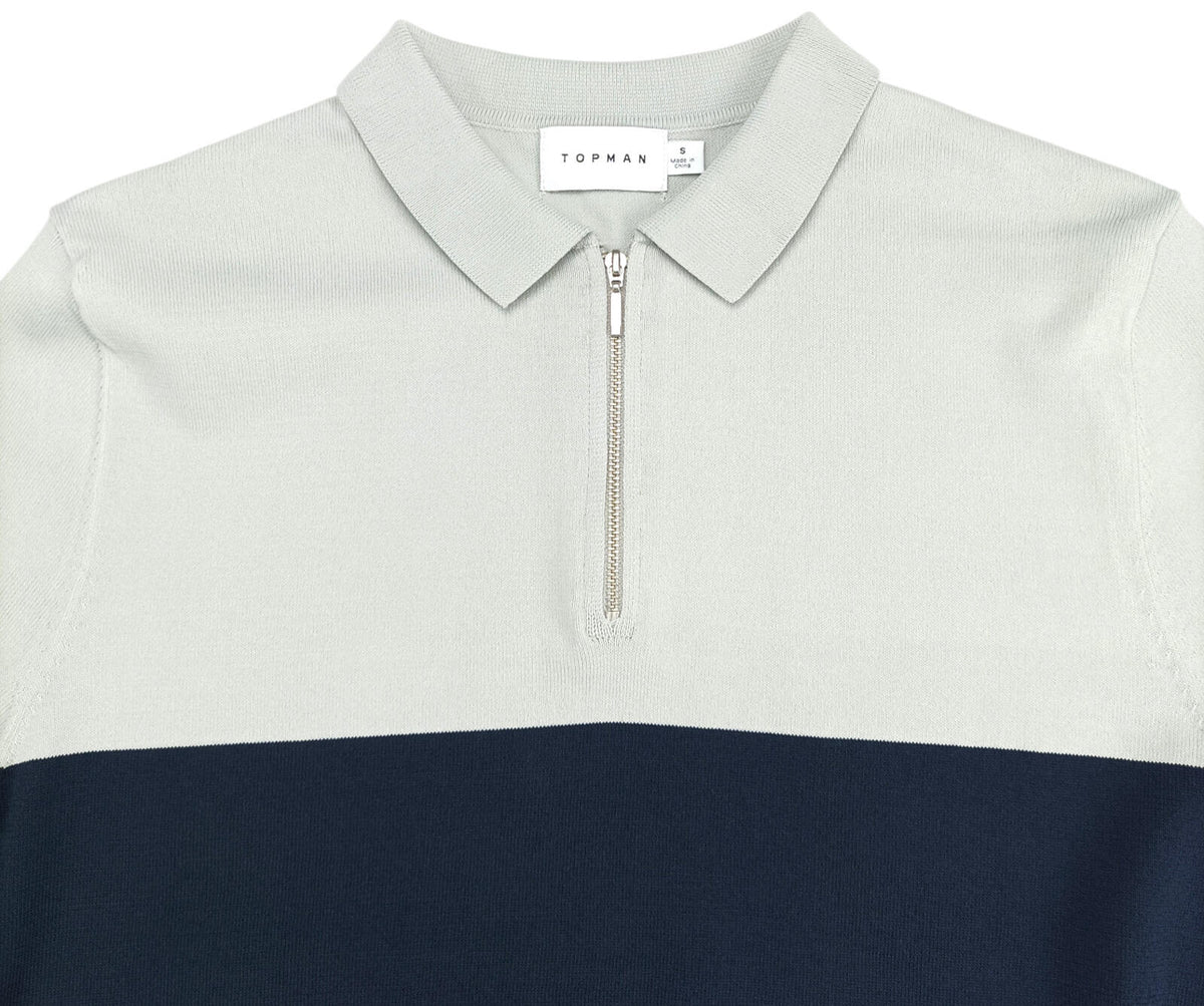Topman Knit Polo Shirt Men's UK Size S Beige 1/4 Zip Short Sleeve Easy Care