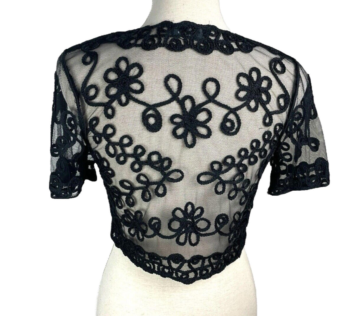 Quiz Sheer Lace Black Cropped Cardigan Floral Mesh Women's UK Size S