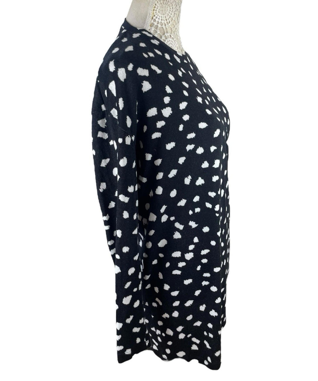 Black Spotted Knit Jumper Blouse Long Sleeve Women’s UK Size L Crew Neck