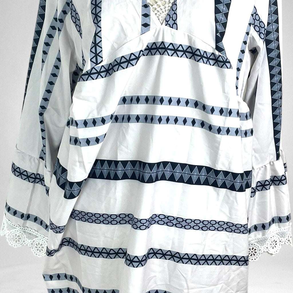 Boho Smock Dress White & Navy Stripe Summer Women’s UK Plus Size XXL (18)