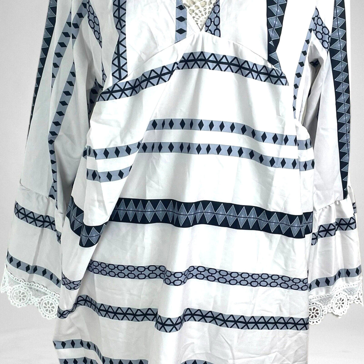 Boho Smock Dress White & Navy Stripe Summer Women’s UK Plus Size XXL (18)