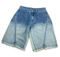 Long Denim Shorts Zipped Front Design Faded Denim Women's UK 8