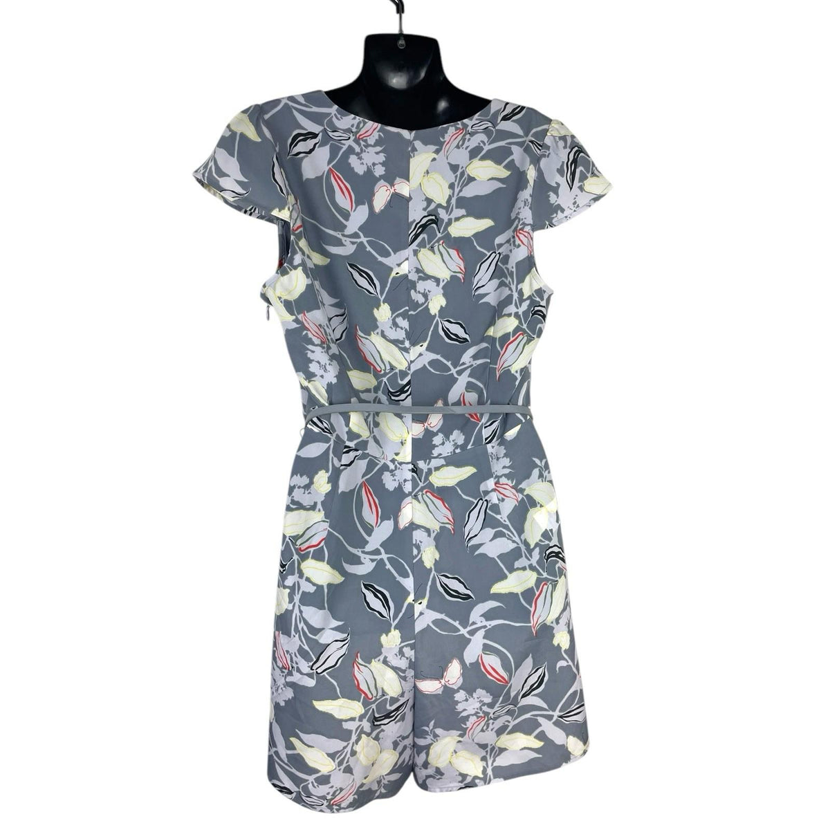 Oasis Grey Floral Playsuit Belted Pockets Women's UK Size 12