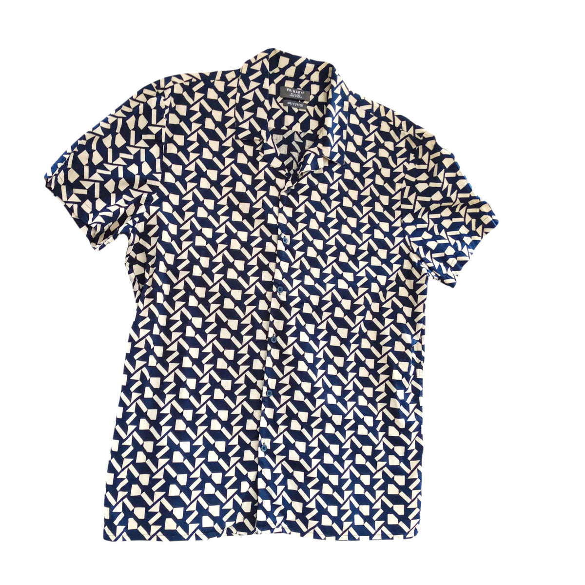 Primark Shirt Short Sleeve Geometric Black White 100% Cotton Men's UK Size 2XL