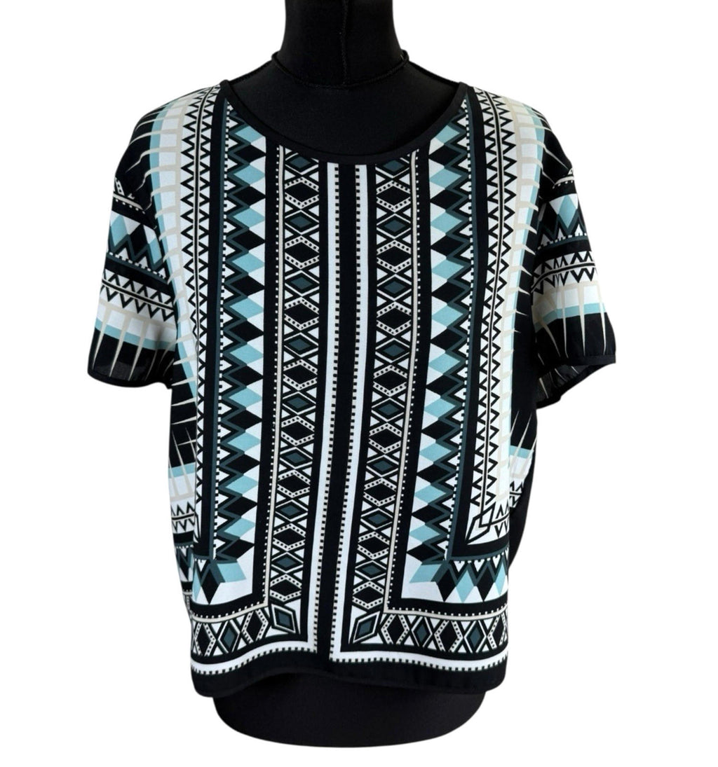 River Island Pattern Top Open Back Lightweight Short Sleeve Women's UK Size 12