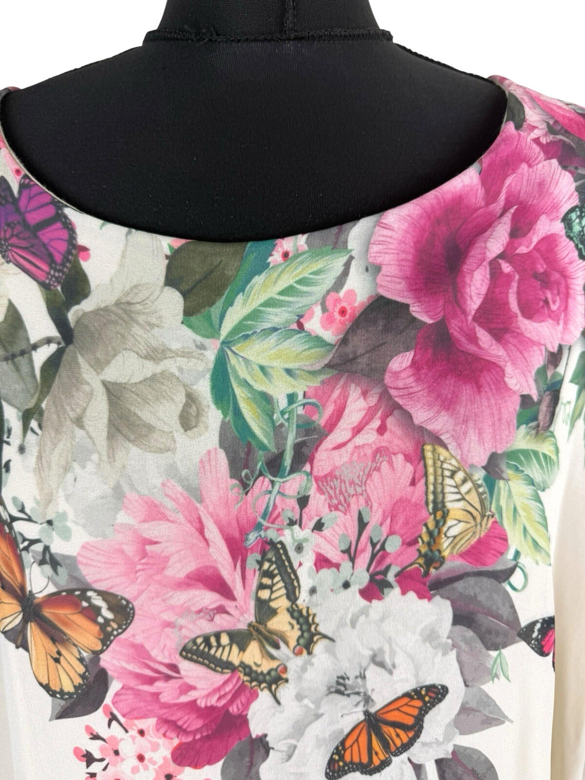 Floral Smock Blouse Top Women's UK Size L Chiffon Relaxed Fit Lined Floral Beige