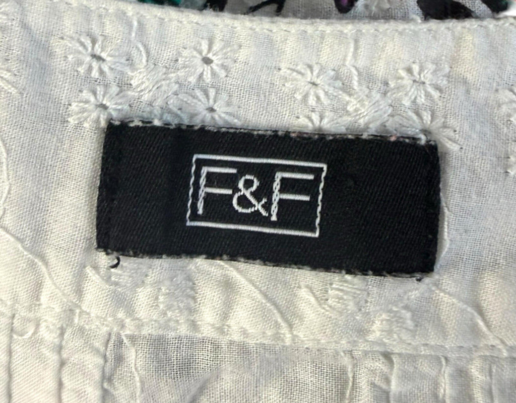 F&F Floral Blouse Women's UK Size M Button Up White Embroidered Sleeveless