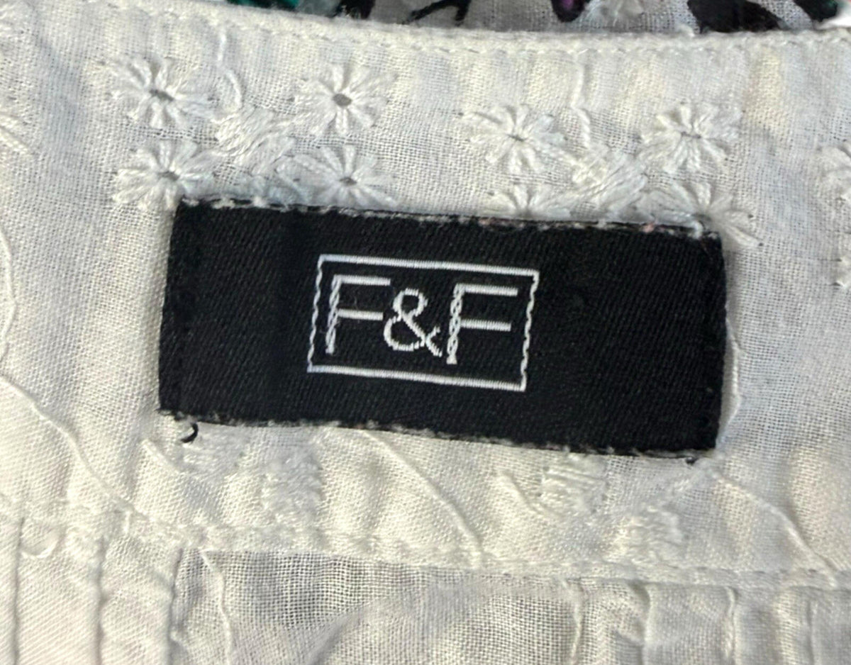 F&F Floral Blouse Women's UK Size M Button Up White Embroidered Sleeveless