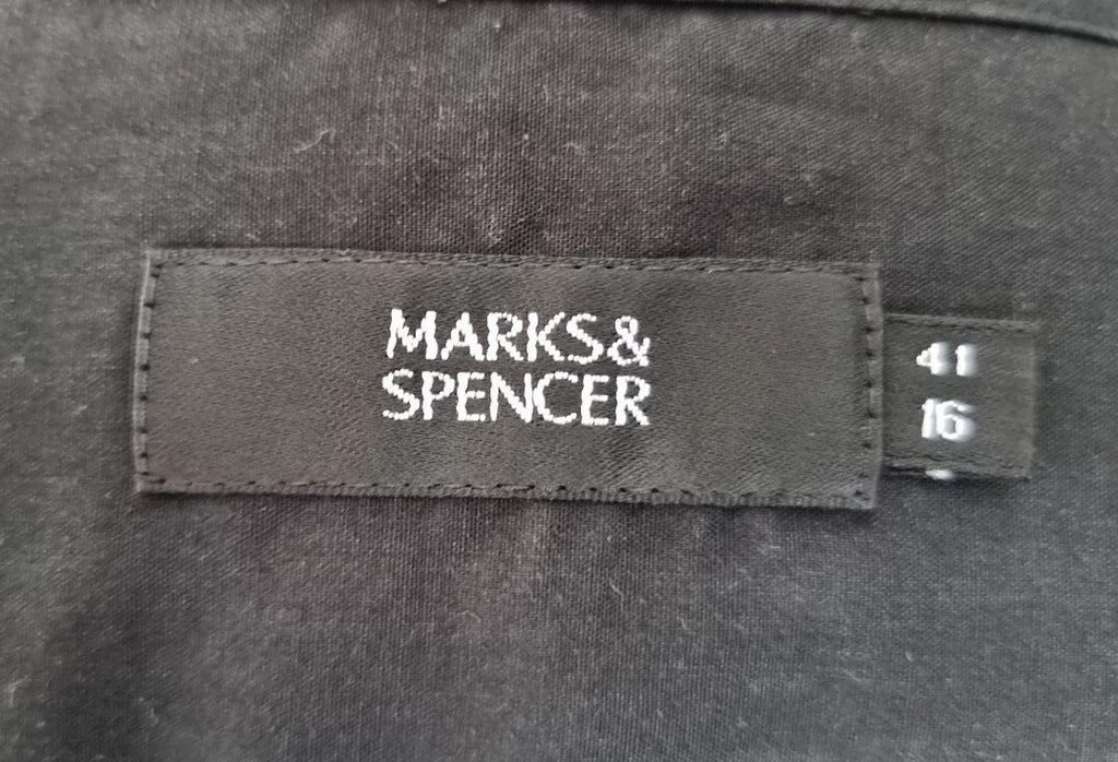Marks & Spencer Shirt Black Men's 42" - 44" Chest 16" Collar Long Sleeve