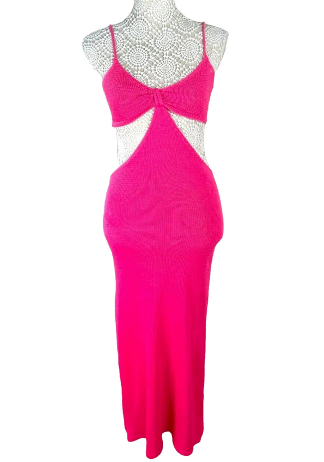 Cut Out Maxi Dress Pink Knit Women's UK Size 8