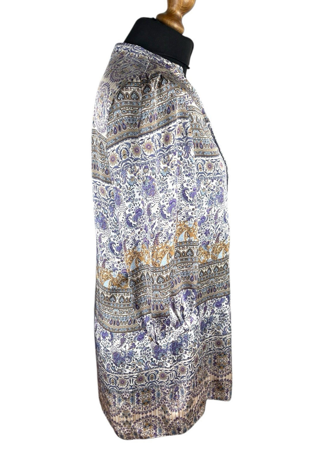 Wallis Satin Tunic Top Women's UK Size 10 Paisley 3/4 Blouson Sleeves V-Neckline