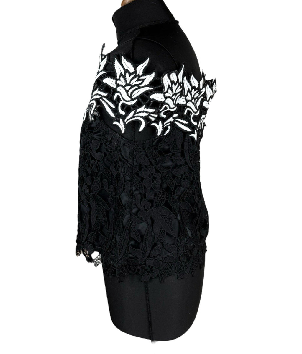 TopShop Black Topshop Black White Floral Lace Tank Top Strapping Sleeve Women's UK Size 10