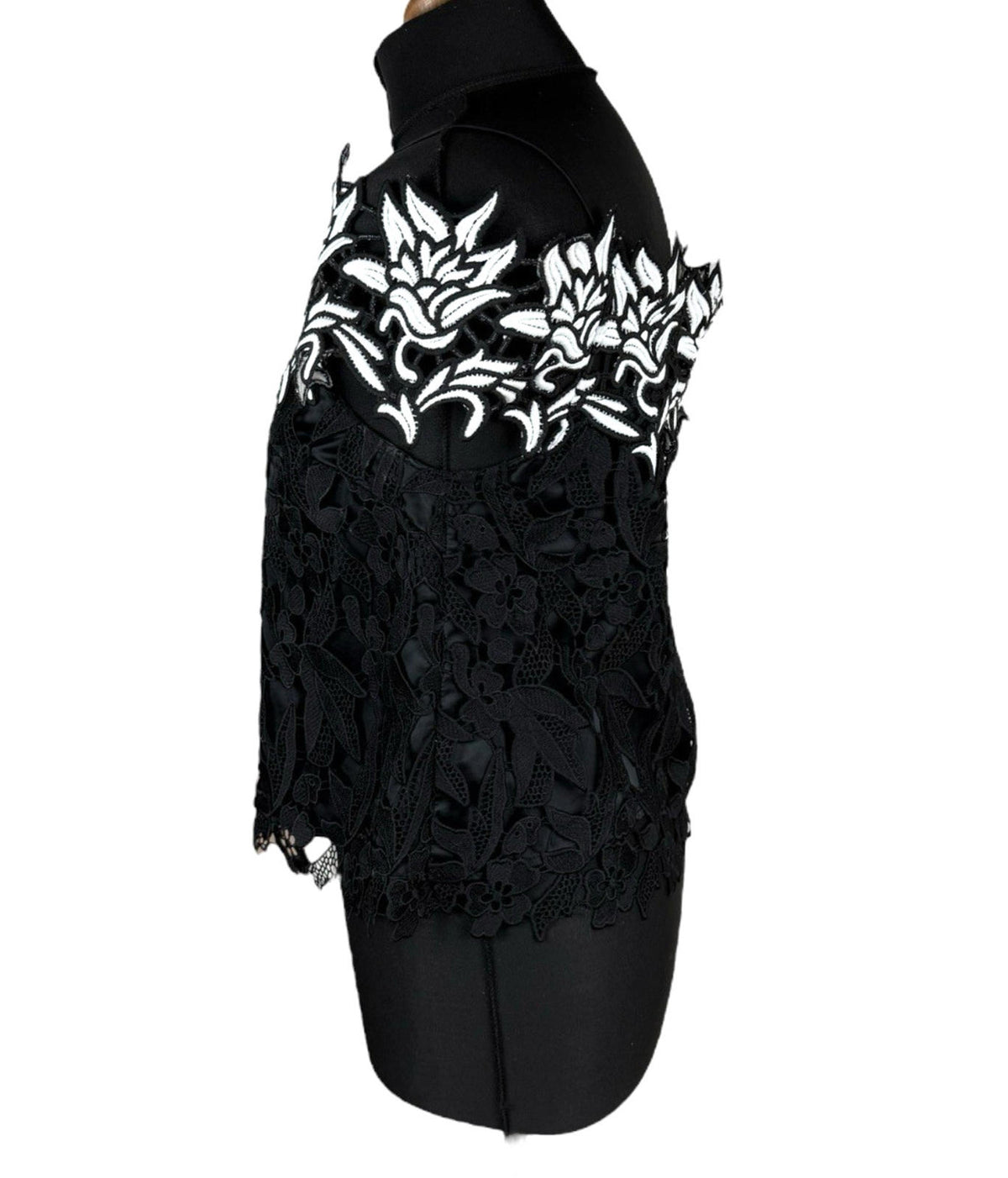 TopShop Black Topshop Black White Floral Lace Tank Top Strapping Sleeve Women's UK Size 10