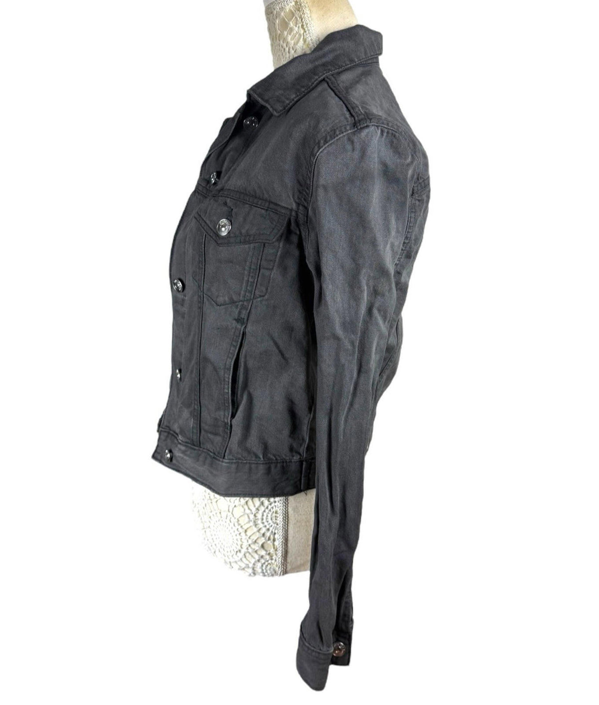 Divided Grey Denim Jacket Collared Pockets Grunge Relaxed Fit Women's UK Size 6