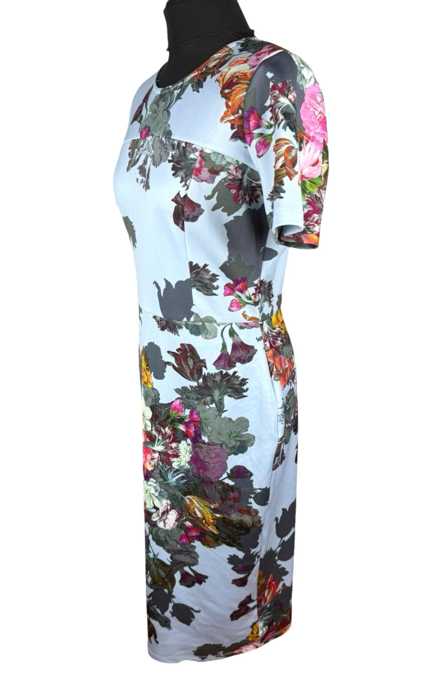 ASOS Floral Scuba Bodycon Dress Women’s UK Size 16 Blue Short Sleeve Stretch
