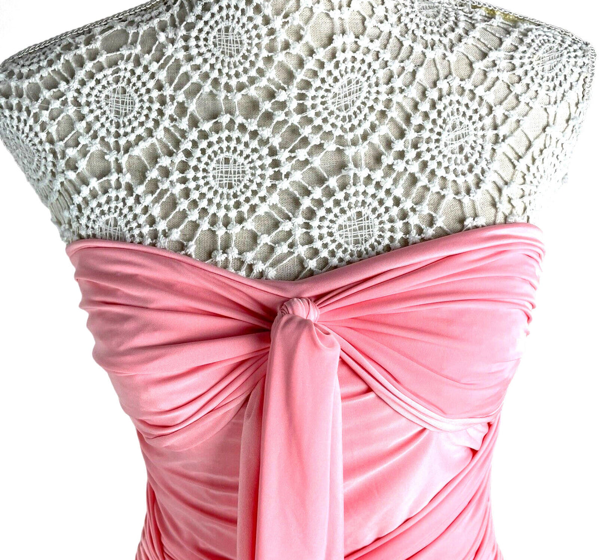 Draped Bodycon Mid Dress Women’s UK Size 8 Pink Cocktail Strapless Jersey Ruched