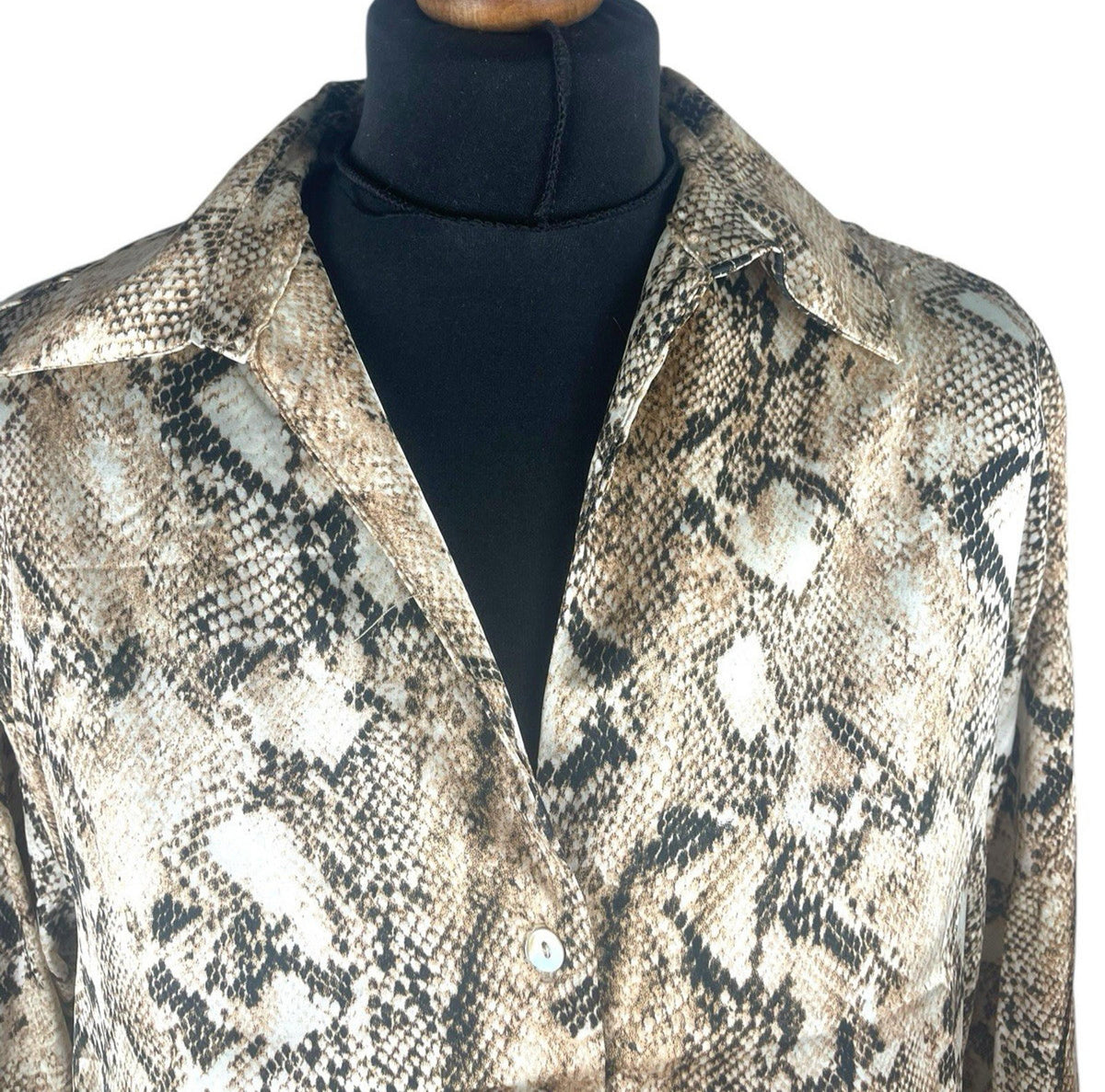 Haver London Beige Haver London Satin Shirt Blouse Women's UK Size 8 Snake Print Long Sleeved