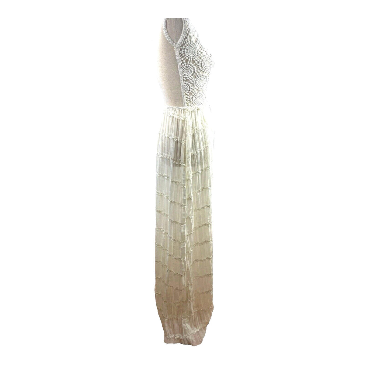 White Semi Sheer Maxi Skirt Fine Pleat High Waist Women's UK Size 10