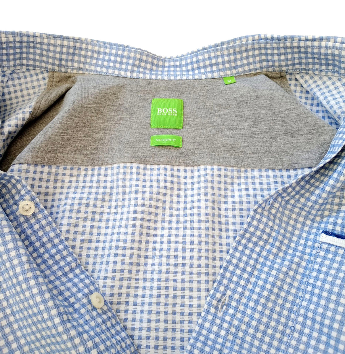 Hugo Boss Blue Hugo Boss Shirt Men's UK Size M Long Sleeve Blue Check 100% Cotton Pocket Modern
