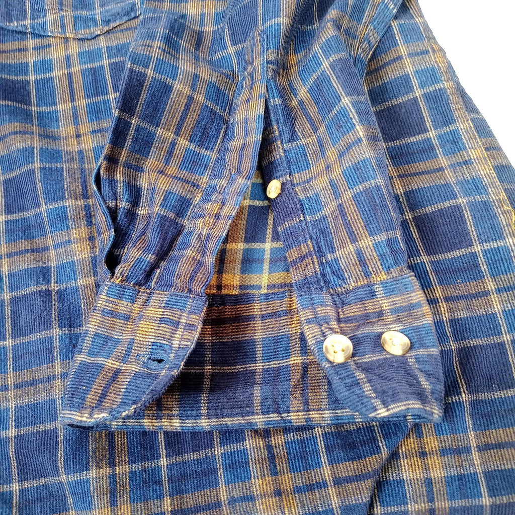 Sonoma Corduroy Shirt Men's UK Size 2XL Blue Check Pocket 100% Cotton Easy Care